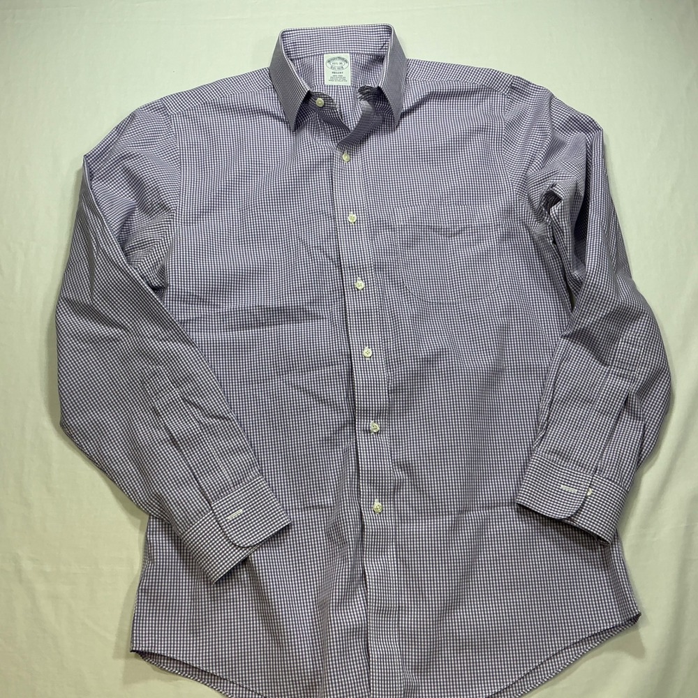 Brooks Brothers Regent Fit Purple‎ Gingham Dress Shirt Men's 15 1/2 35